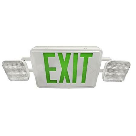 NICOR LED Emergency Exit Sign with Dual Adjustable LED Heads, White with Green Lettering ECL1-10-UNV-WH-G-2